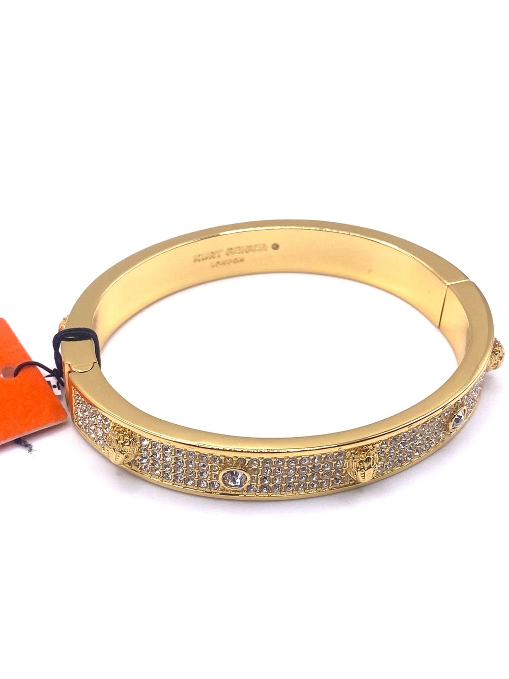 Kurt Geiger Eagle Head Pave Bangle Bracelet Gold Crystal NWT
